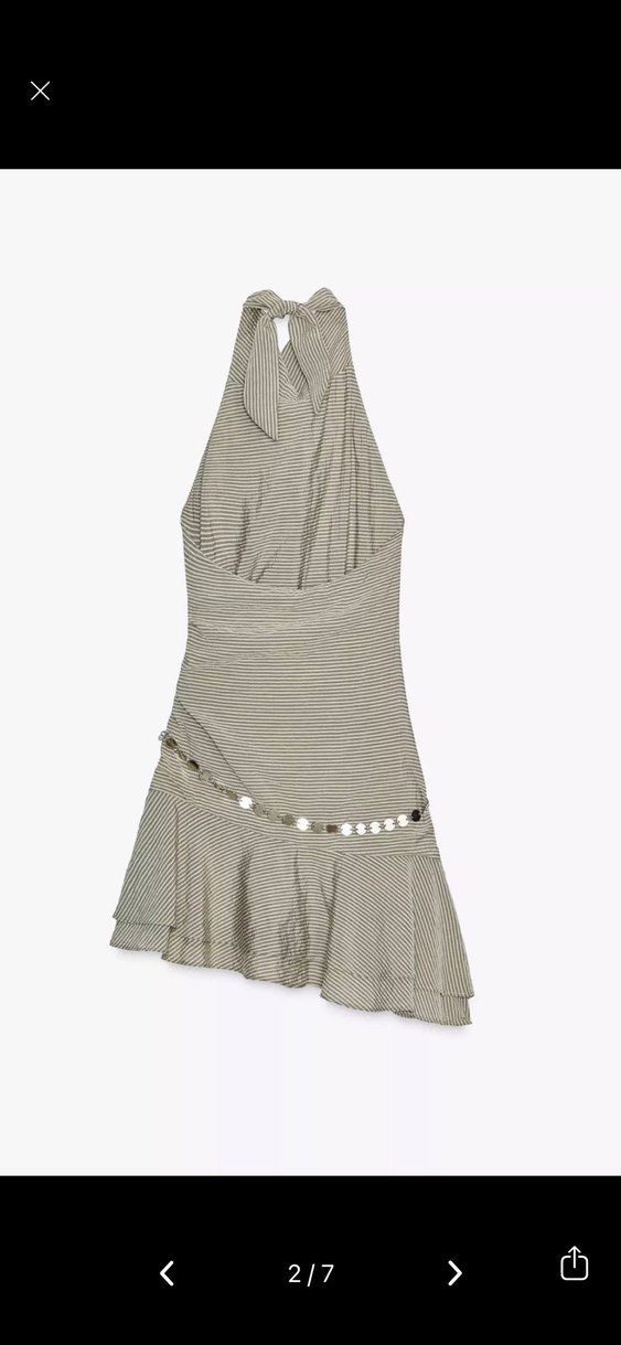 Yüksek Yakalı Drapeli Keten Mini Elbise - Görsel 3