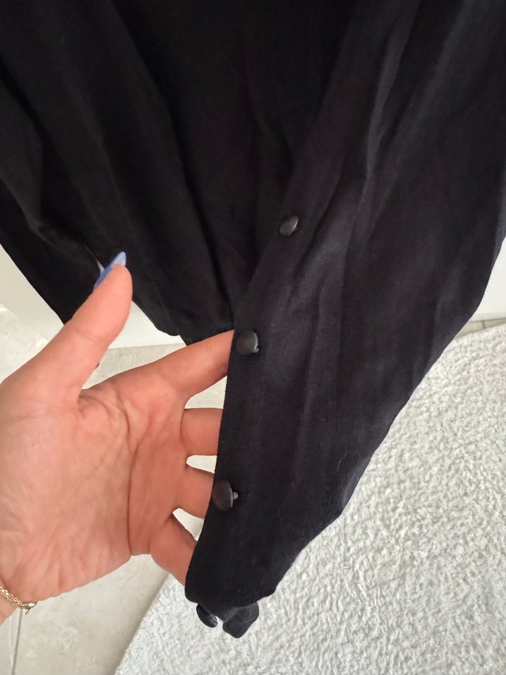 Düz Siyah Uzun Kollu Kadın Hırka - Görsel 2