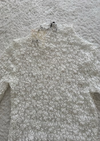 Beyaz Örgü Boğazlı Kadın Kazak - Görsel 2