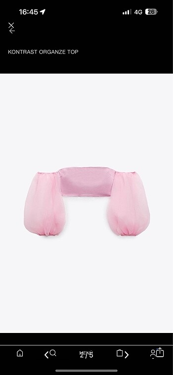 Zara Kontrast organze pembe tül top