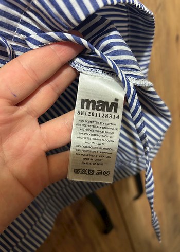 Mavi Jeans Düğmeli mavi Çizgili Kadın Gömlek