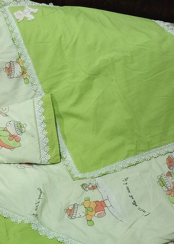 Nakışlı Yeşil Çocuk Uyku seti (yorgan yastık ve yastık kılıfı) - Görsel 2