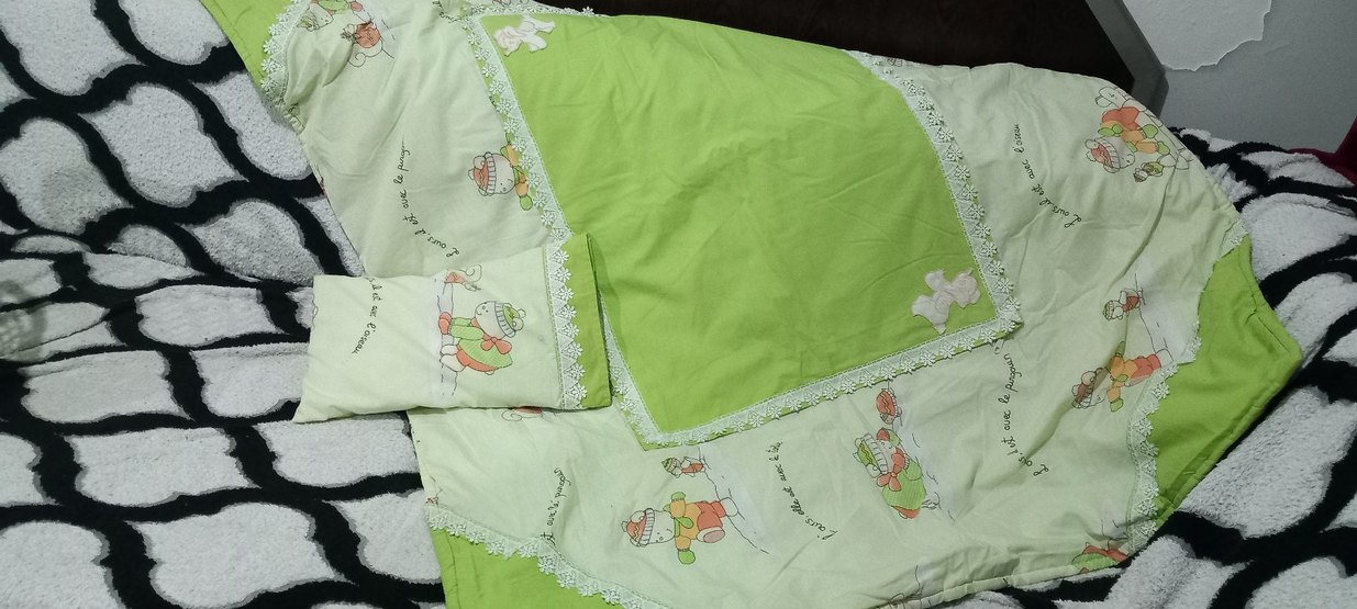 Nakışlı Yeşil Çocuk Uyku seti (yorgan yastık ve yastık kılıfı) - Görsel 2