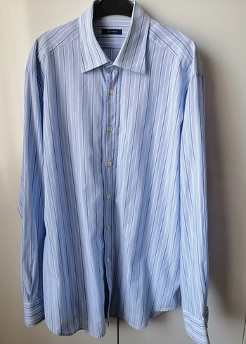 V Yaka Çizgili Mavi Erkek Gömlek - Görsel 2