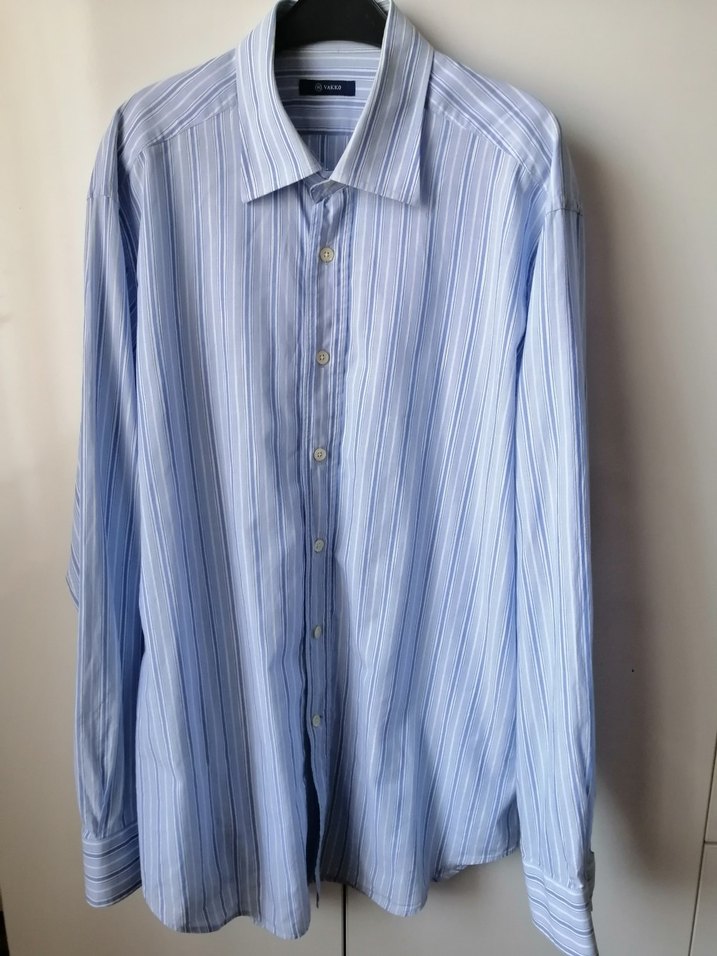 V Yaka Çizgili Mavi Erkek Gömlek - Görsel 2