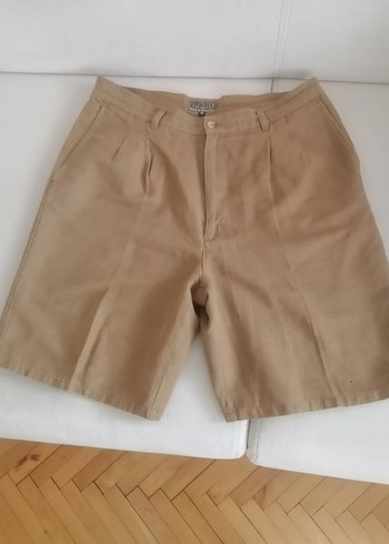 Erkek Bej Keten Bol Kesim Mini Şort
