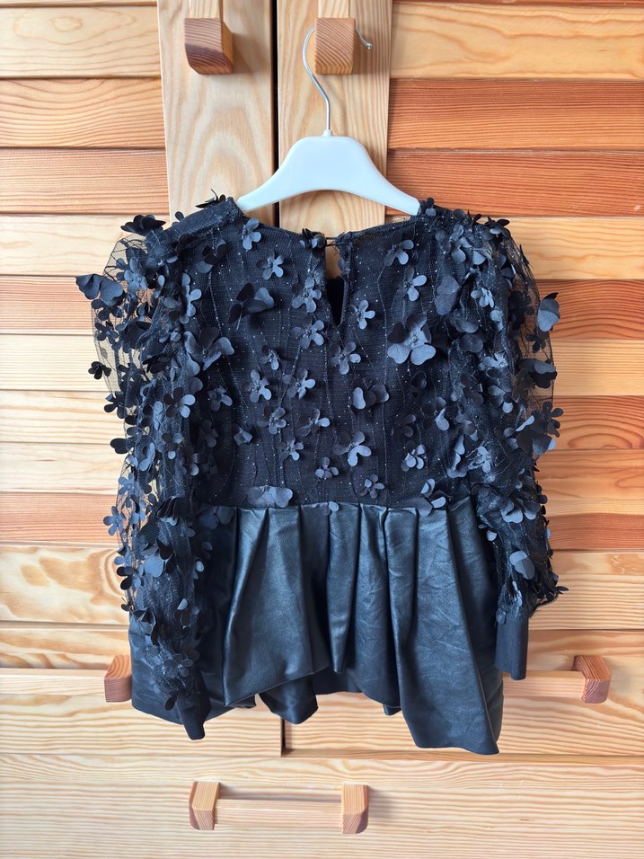 Zara Kız Çocuk Siyah Deri Fırfırlı Elbise - Görsel 2