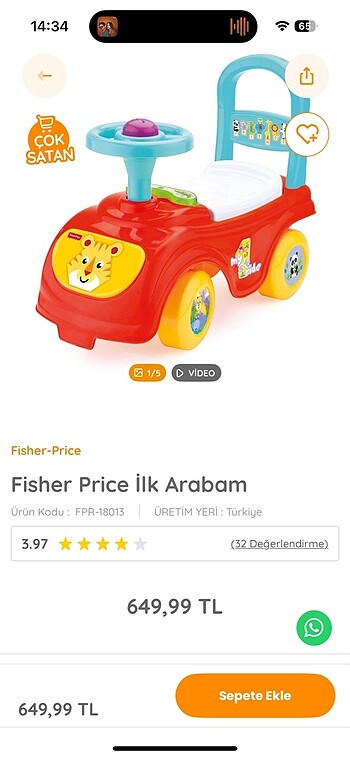 Beden Renk Fisher price ilk arabam
