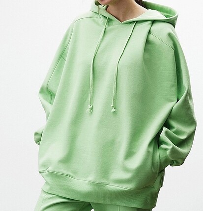 Kadın yeşil oversize yan cepli sweatshirt