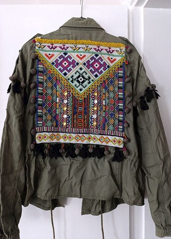 Bershka Bershka Yeşil Nakışlı Kadın Bohem Ceket