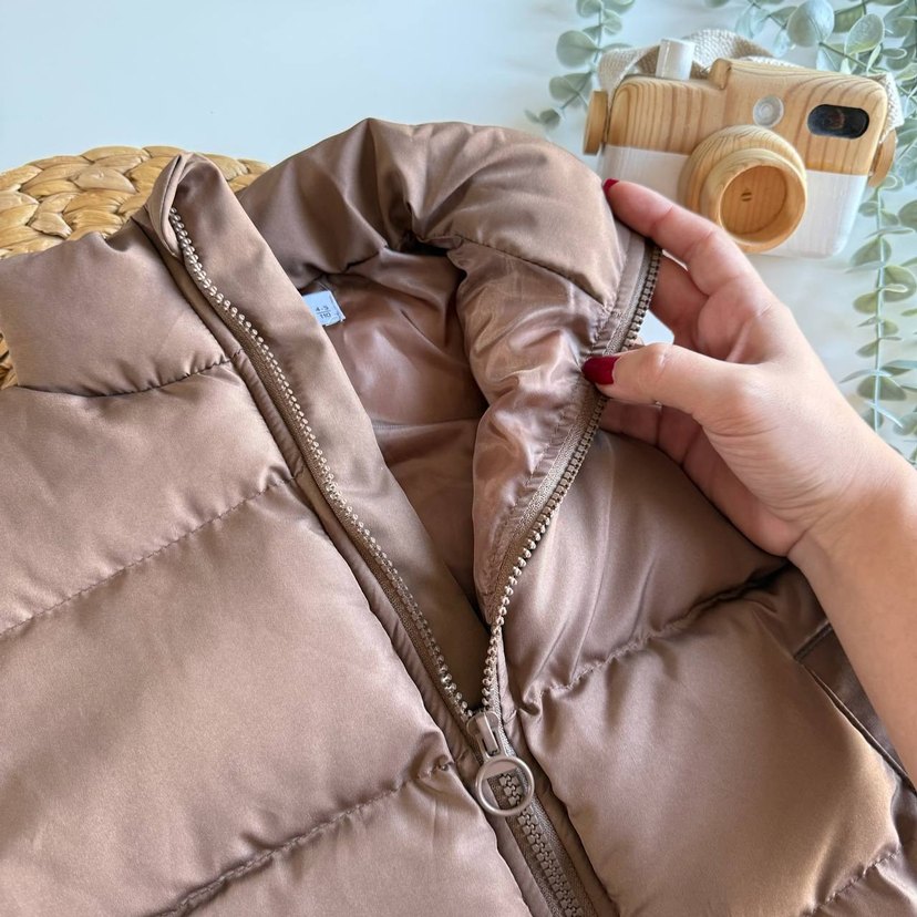 Kız Çocuk Kahverengi Fermuarlı Yelek - Görsel 2