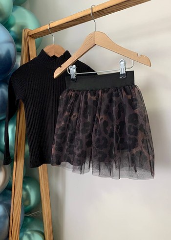 Leopar Desenli Siyah Kız Çocuk Etek - Görsel 3