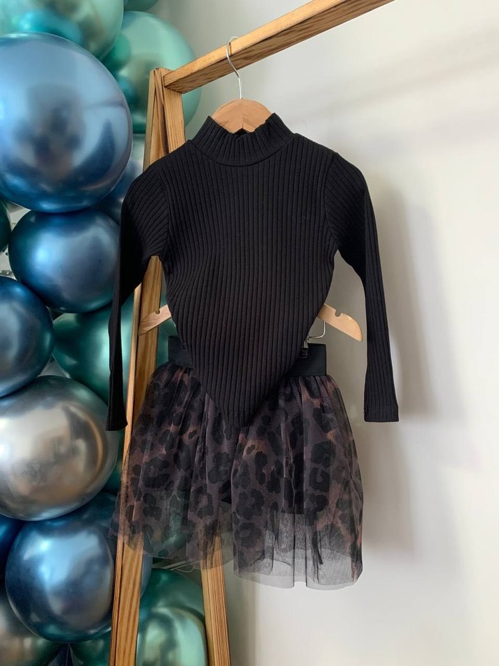 Leopar Desenli Siyah Kız Çocuk Etek - Görsel 2