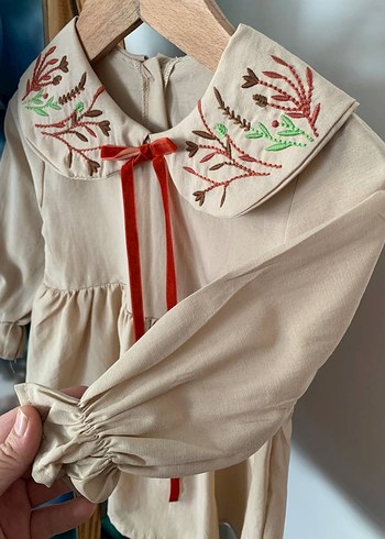 Kız Çocuk Bej Fırfırlı Uzun Kollu Elbise - Görsel 4