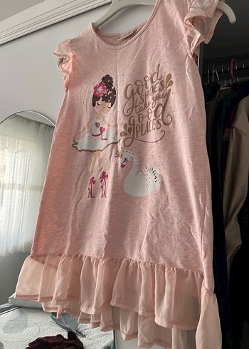 10 Yaş Beden Kız Çocuk Pembe Pamuklu Fırfırlı tişört