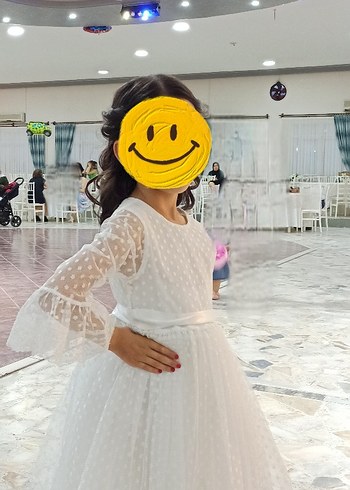 Beyaz Puantiyeli Dantel Detaylı Çocuk Elbisesi