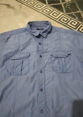 Erkek Mavi Denim Kısa Kollu Gömlek - Görsel 2