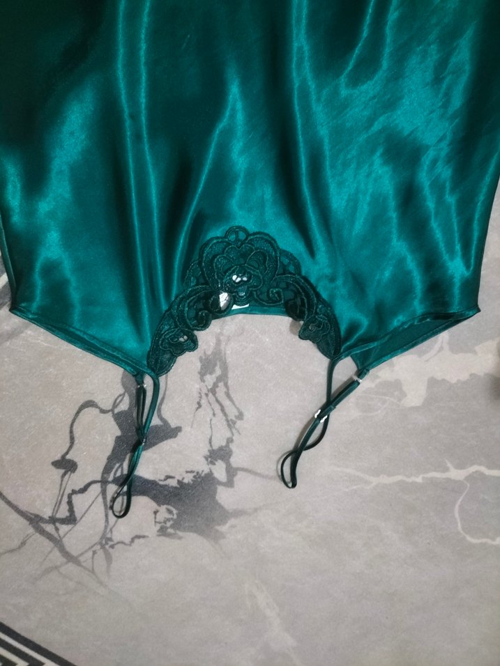 Turkuaz Parlak Saten Bohem Gecelik - Görsel 2