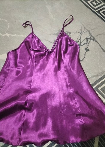 Parlak Mor İp Askılı Midi Kadın Gecelik - Görsel 2