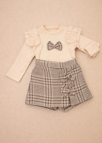 Ekose Simli Şort Etekli Alt Üst Takım - Görsel 2