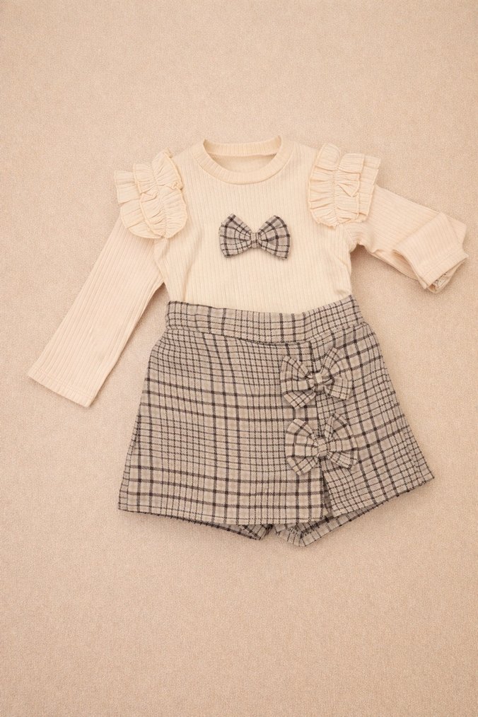 Ekose Simli Şort Etekli Alt Üst Takım - Görsel 2