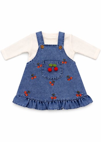 Nakışlı Mavi Kız Çocuk Kot Elbise - Görsel 2