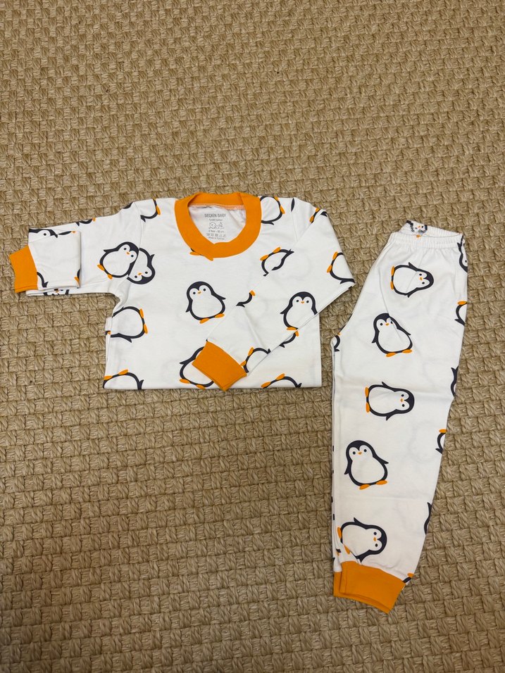 Beyaz Penguen Desenli Uzun Kollu Bebek Takımı - Görsel 3