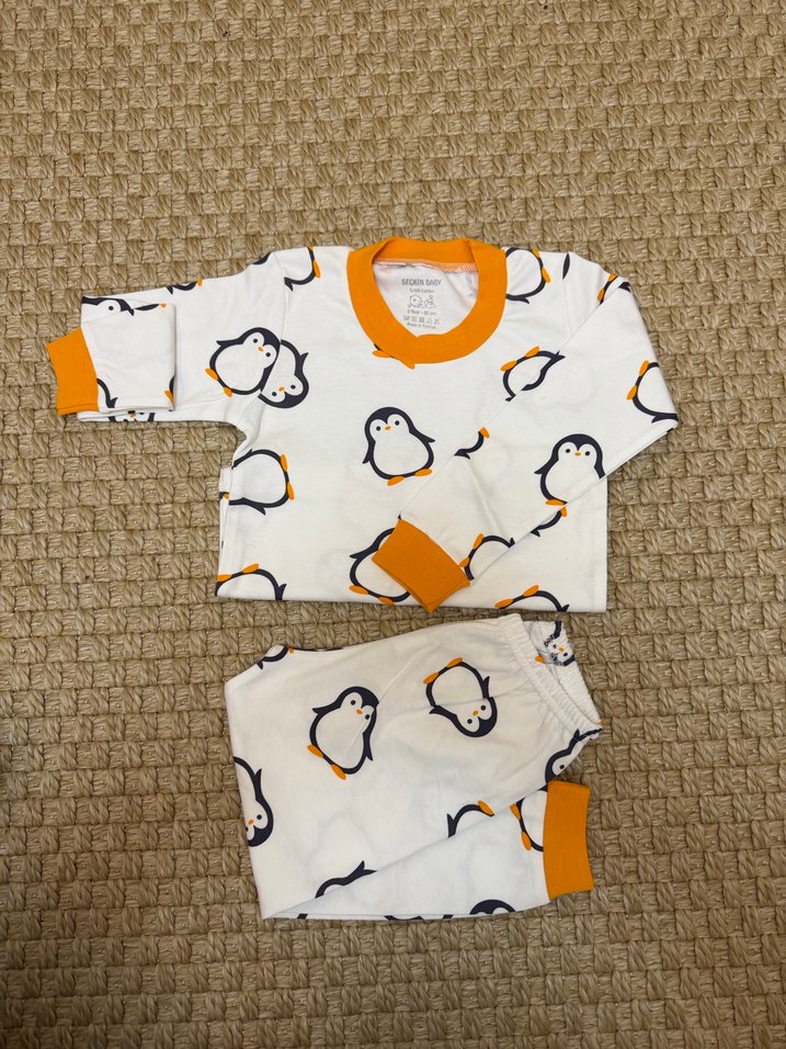 Beyaz Penguen Desenli Uzun Kollu Bebek Takımı - Görsel 2