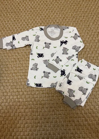 Bebek Unisex Gri Pamuklu Uzun Kollu Takım pijama - Görsel 2