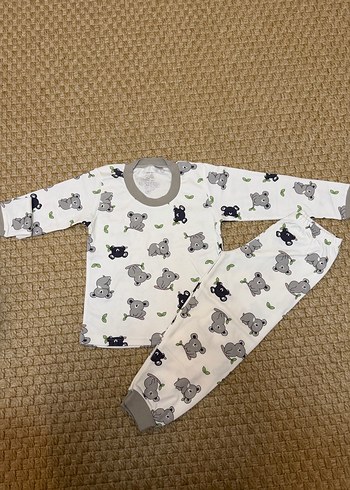 Bebek Unisex Gri Pamuklu Uzun Kollu Takım pijama - Görsel 3