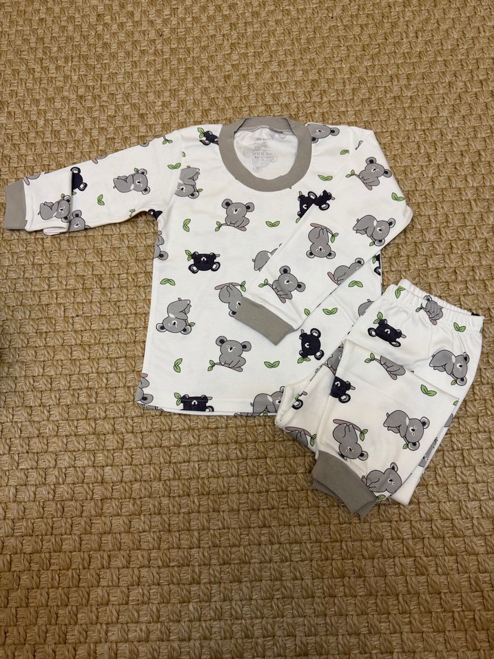 Bebek Unisex Gri Pamuklu Uzun Kollu Takım pijama - Görsel 2