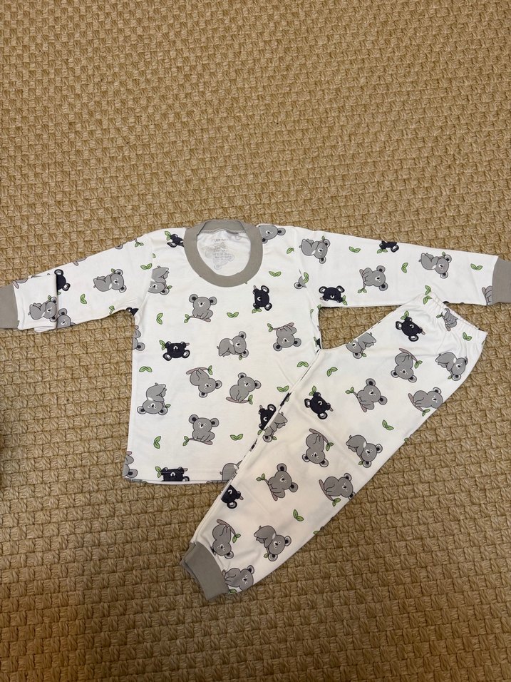 Bebek Unisex Gri Pamuklu Uzun Kollu Takım pijama - Görsel 3
