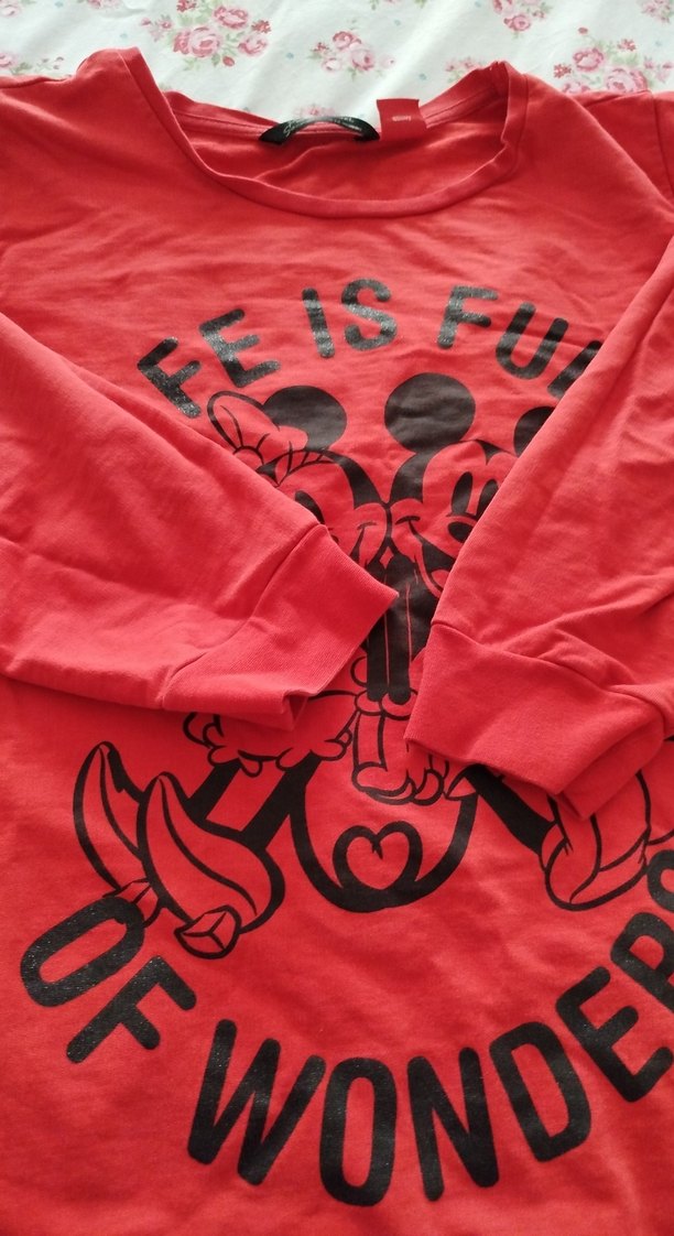 kadın Kırmızı Baskılı Kısa Kollu Tişört - Görsel 3