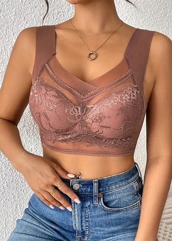 Dantel Detaylı Bej Midi Sütyen - Görsel 5