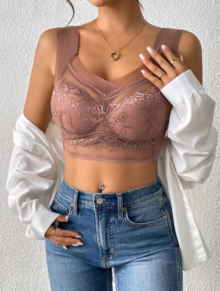 Dantel Detaylı Bej Midi Sütyen - Görsel 2