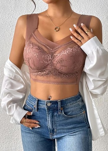 Bej Dantel Detaylı Midi Sütyen - Görsel 2