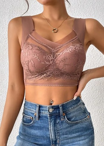 Bej Dantel Detaylı Midi Sütyen - Görsel 2