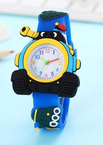 Renkli Tank Figürlü Çocuk Kol Saati  Silikon Kordon - Görsel 3