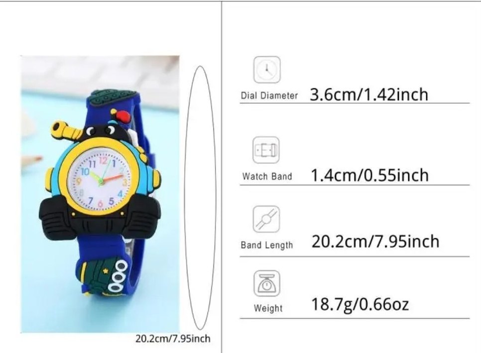 Renkli Tank Figürlü Çocuk Kol Saati  Silikon Kordon - Görsel 4