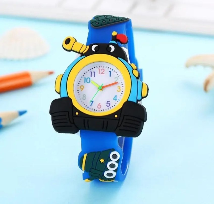 Renkli Tank Figürlü Çocuk Kol Saati  Silikon Kordon - Görsel 3