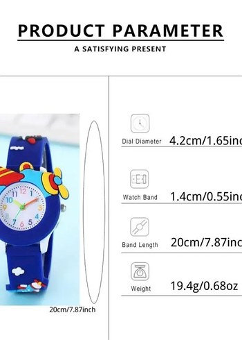 "Uçak Figürlü Renkli Çocuk Kol Saati  Eğlenceli Tasarım - Görsel 3