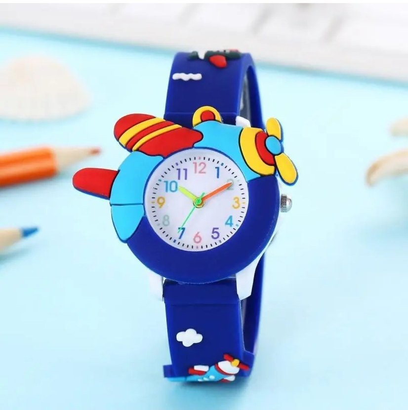 "Uçak Figürlü Renkli Çocuk Kol Saati  Eğlenceli Tasarım - Görsel 2