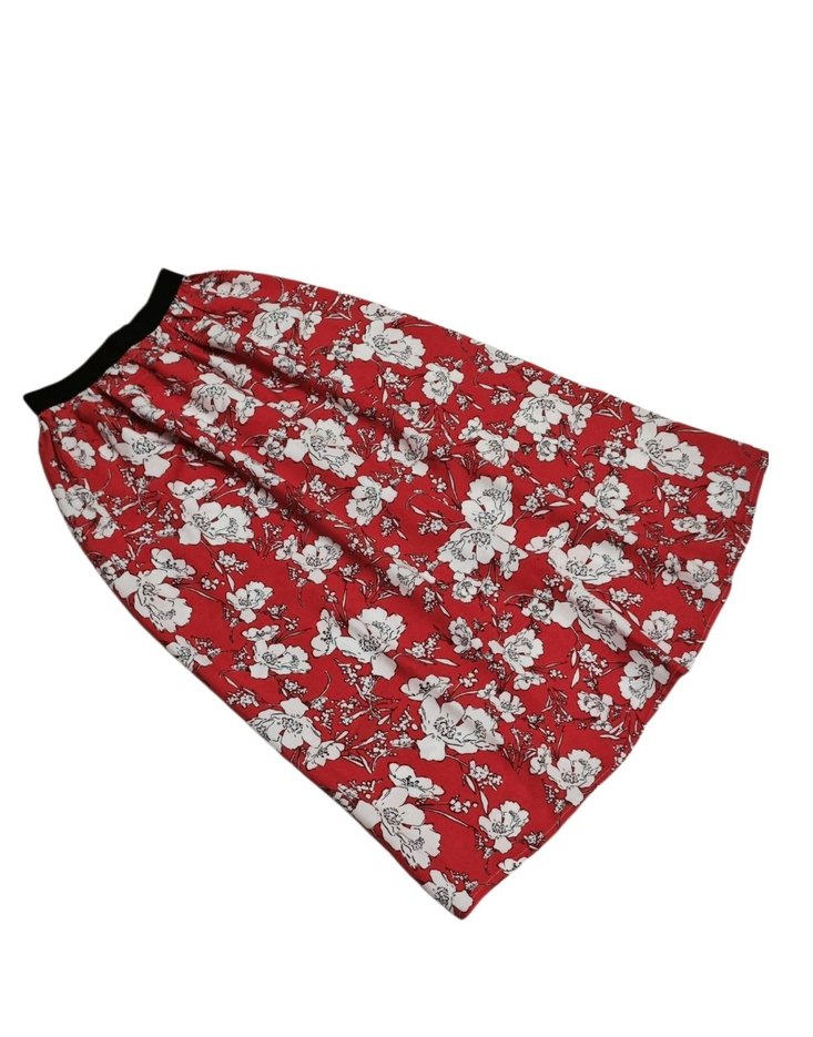 Çiçek Desenli Kırmızı Uzun Etek çocuk etek - Görsel 2