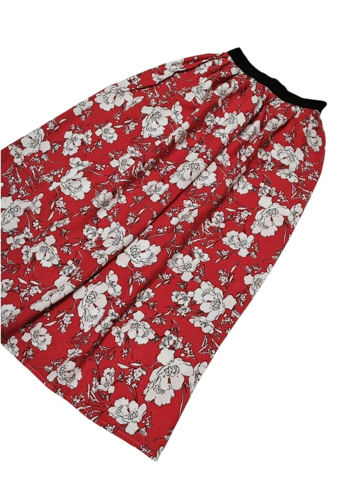 Çiçek Desenli Kırmızı Uzun Etek çocuk etek - Görsel 3