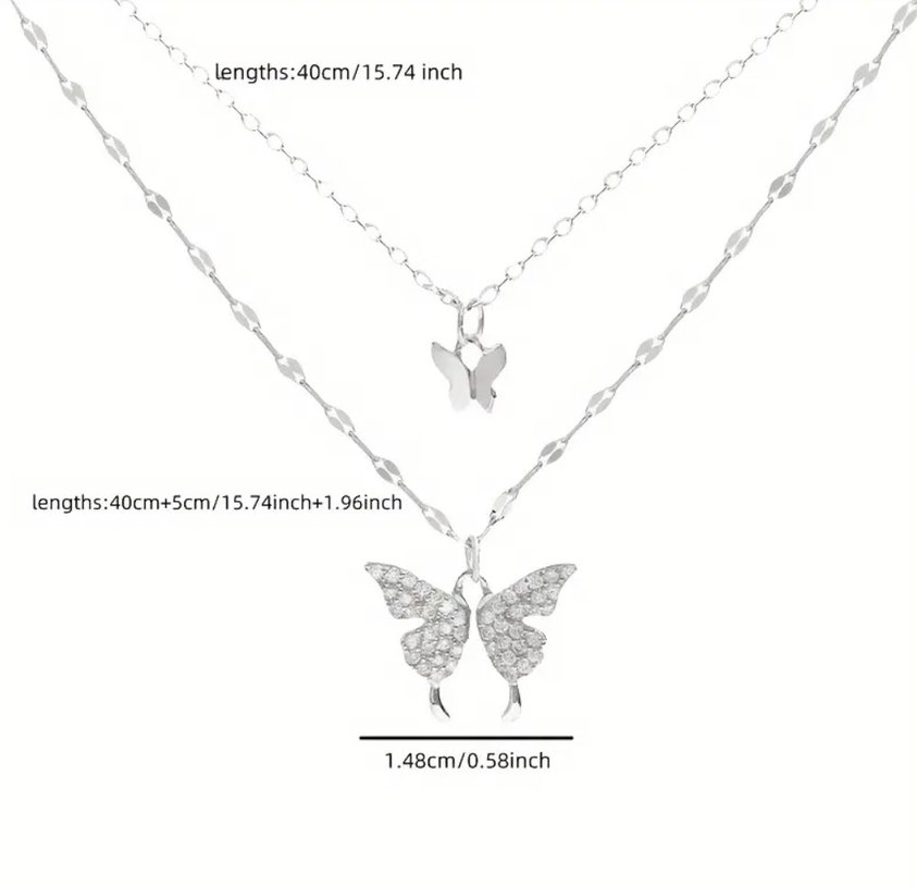 1"Paslanmaz Çelik Çift Kat Kelebek Kolye  Zarif - Görsel 4