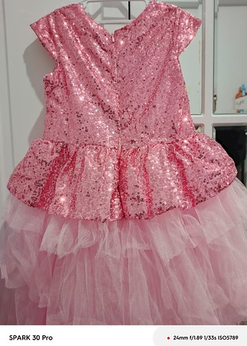 Pembe Kız Çocuk Fırfırlı Abiye Elbise - Görsel 4