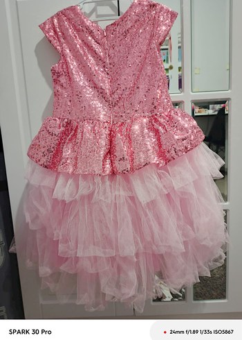 Pembe Kız Çocuk Fırfırlı Abiye Elbise - Görsel 5