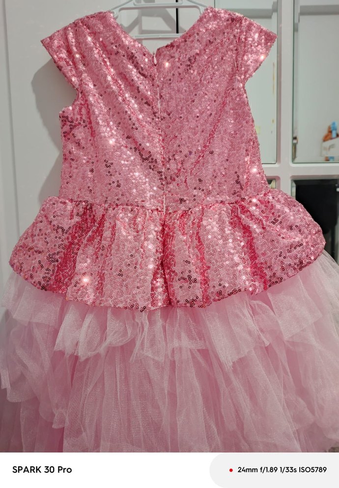 Pembe Kız Çocuk Fırfırlı Abiye Elbise - Görsel 4