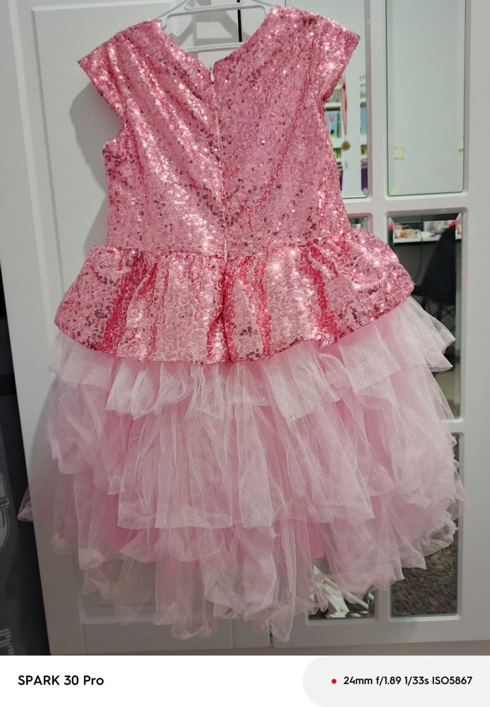 Pembe Kız Çocuk Fırfırlı Abiye Elbise - Görsel 5