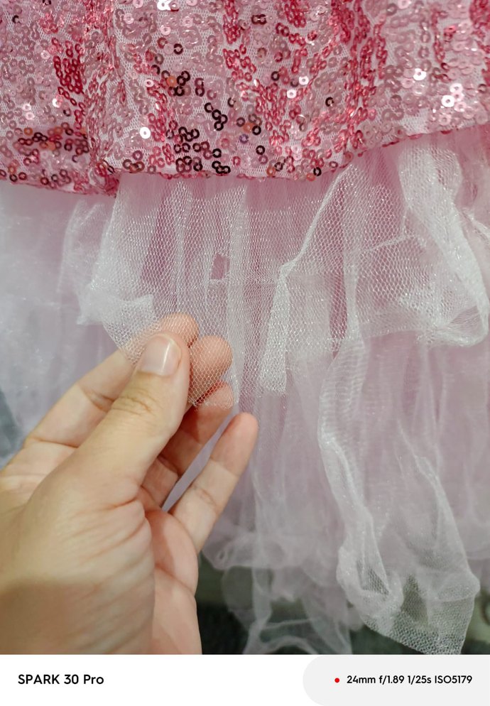 Pembe Kız Çocuk Fırfırlı Abiye Elbise - Görsel 3